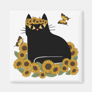 Mid Century hippie black cat Magnet