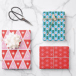 Mid-Century Holiday Wrapping Paper Sheets<br><div class="desc">A stylish and modern Holiday pattern with retro,  mid-century modern inspired triangles,  stars,  snowflakes and flowers. These designs could be used for Hanukkah,  Christmas,  or year-round. Colors include; red,  blue,  green,  pink and white.</div>
