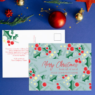 Mid Century Holly Corporate Client Christmas Postcard