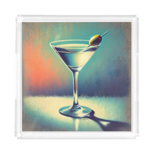 Mid Century I Love The Blues Martini Art Acrylic Tray