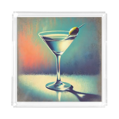 Mid Century I Love The Blues Martini Art Acrylic Tray