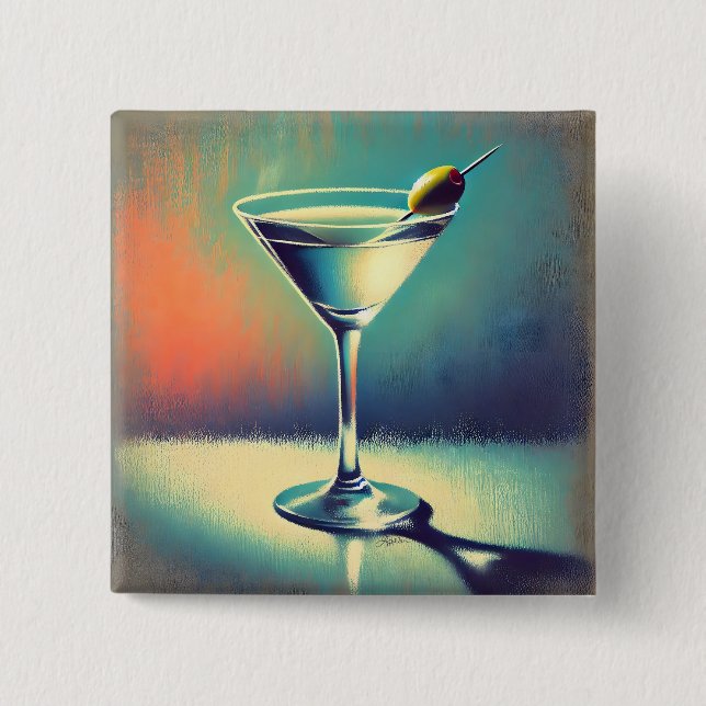 Mid Century I Love The Blues Martini Art Button (Front)