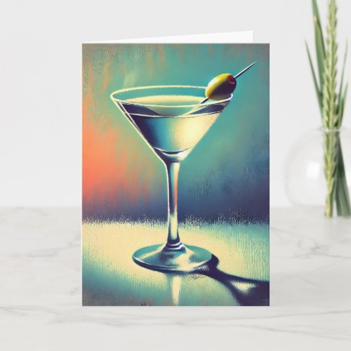 Mid Century I Love The Blues Martini Art Card