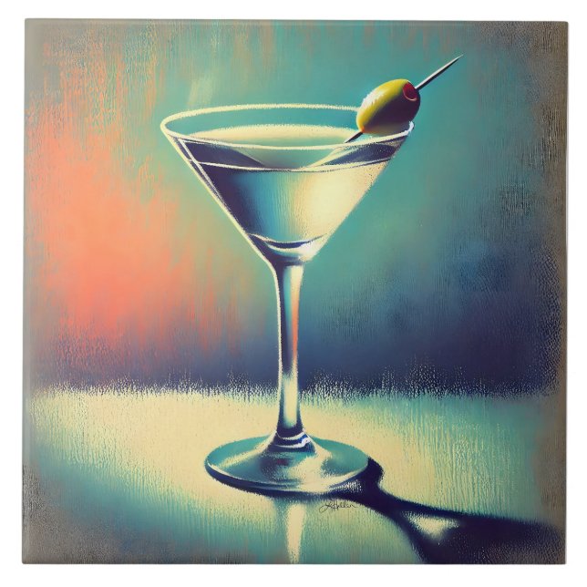 Mid Century I Love The Blues Martini Art Ceramic Tile (Front)