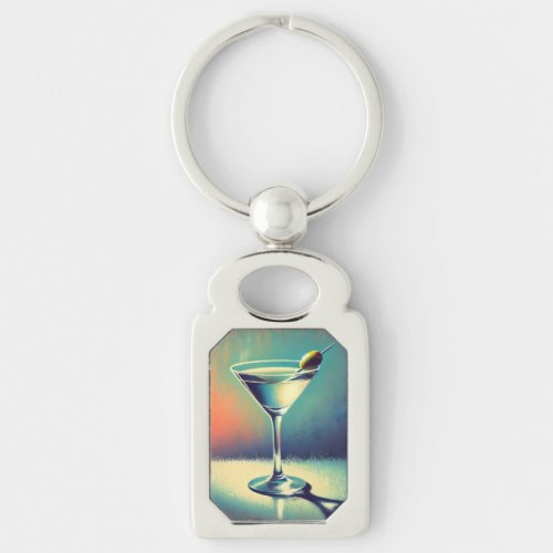 Mid Century I Love The Blues Martini Art Keychain