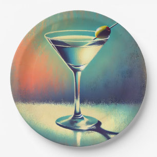 Mid Century I Love The Blues Martini Art Paper Plates