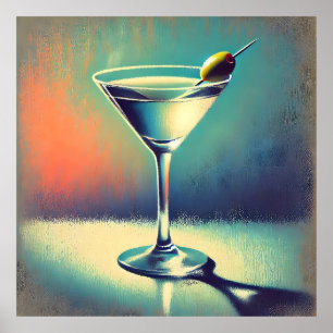 Mid Century I Love The Blues Martini Art Poster