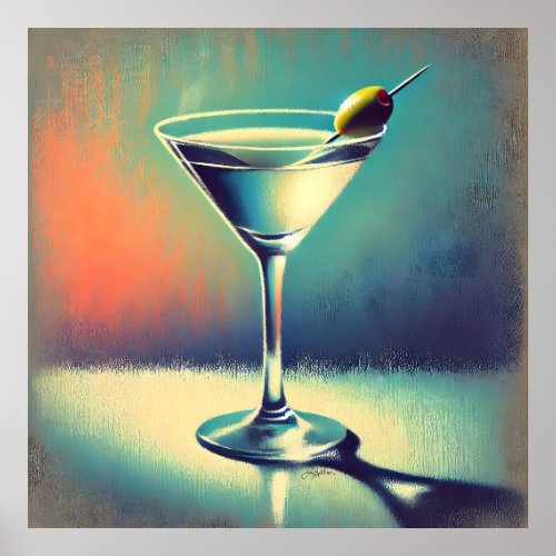 Mid Century I Love The Blues Martini Art Poster