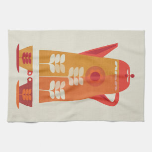 Mid Century Inspired, Orange coffee pot, tea towel