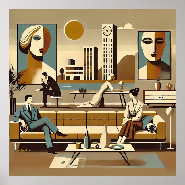 Mid Century Interior Design Art Lounge Poster (Front)
