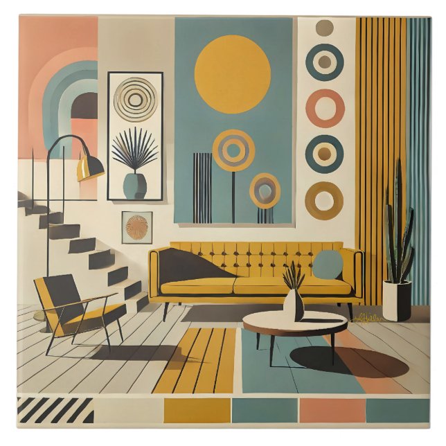 Mid Century Interior Design Desert Livingroom Ceramic Tile (Front)