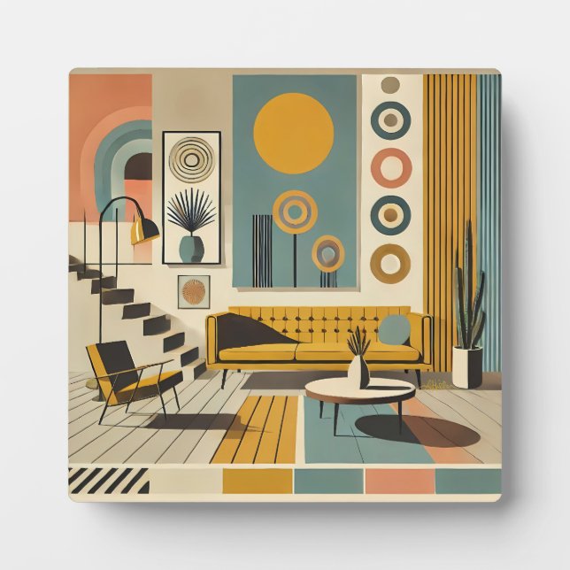 Mid Century Interior Design Desert Livingroom Plaque (Front)