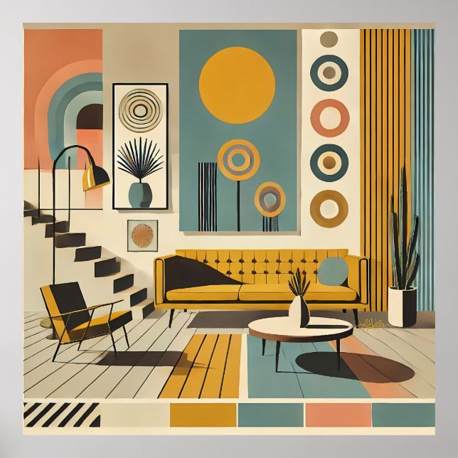 Mid Century Interior Design Desert Livingroom Poster (Front)