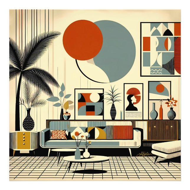 Mid Century Interior Design Eclipse Livingroom Photo Print (Front)