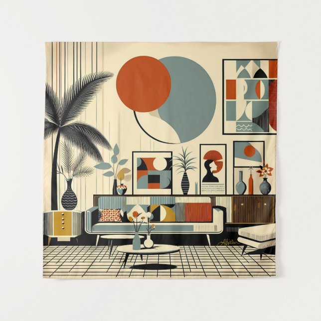 Mid Century Interior Design Eclipse Livingroom Tapestry (Front)