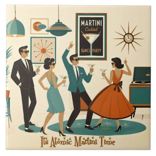 Mid Century Its Atomic Martini Time Cocktail Party Ceramic Tile