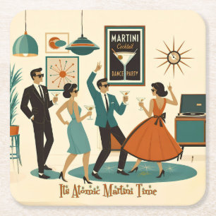 Mid Century Its Atomic Martini Time Cocktail Party Square Paper Coaster