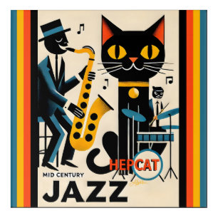 Mid Century Jazz Age HepCat Black Cat Acrylic Print