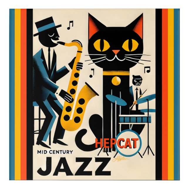 Mid Century Jazz Age HepCat Black Cat Acrylic Print (Front)