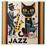 Mid Century Jazz Age HepCat Black Cat Ceramic Tile<br><div class="desc">Welcome to my Mid Century Fantasy World! Designs in this store are born of growing up in a Mid Century home complete with Martini loving parents.  Break out the cocktails.  Merging fact with fantasy within Mid Century Modern,  Jazz,  Retro Futuristic,  Atomic and Space Age Designs.</div>