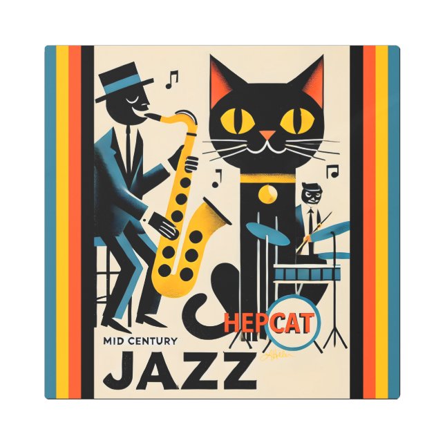 Mid Century Jazz Age HepCat Black Cat Metal Print (Front)