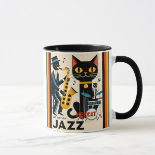 Mid Century Jazz Age HepCat Black Cat Mug