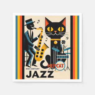 Mid Century Jazz Age HepCat Black Cat Napkins