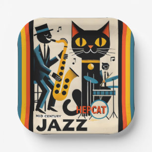 Mid Century Jazz Age HepCat Black Cat Paper Plates