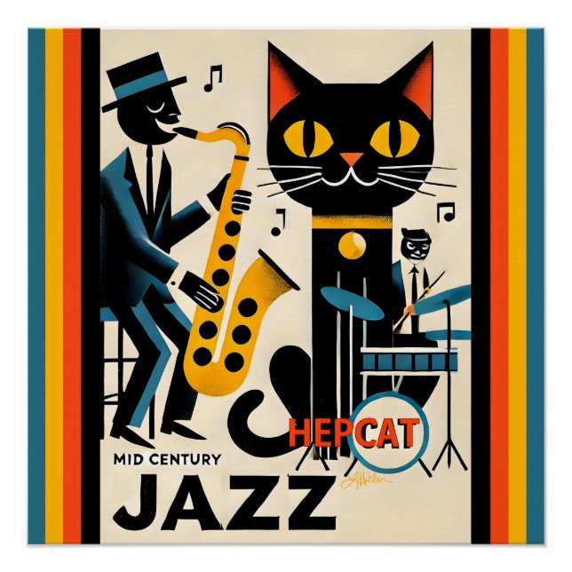Mid Century Jazz Age HepCat Black Cat Poster (Front)