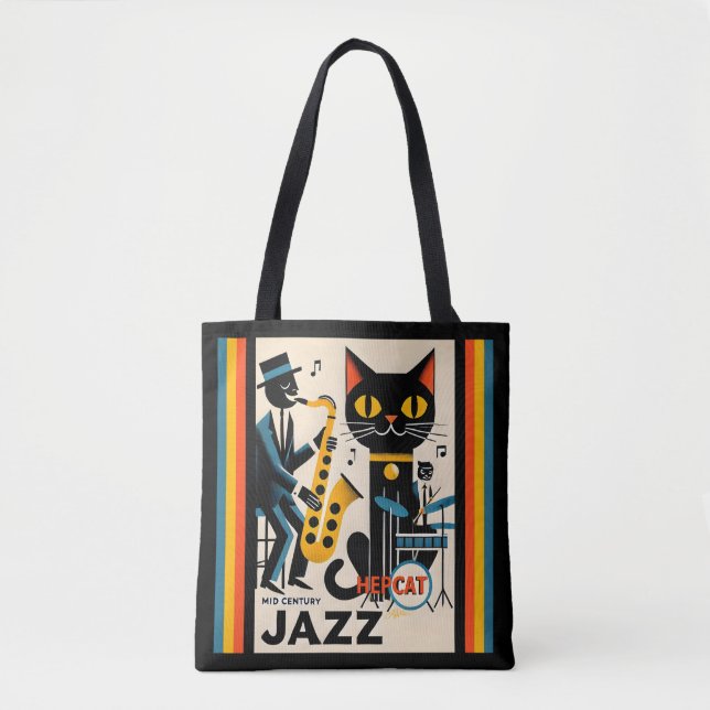 Mid Century Jazz Age HepCat Black Cat Tote Bag (Front)