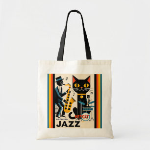 Mid Century Jazz Age HepCat Black Cat Tote Bag