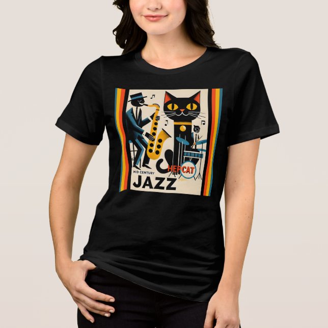 Mid Century Jazz Age HepCat Black Cat Tri-Blend Shirt (Front)