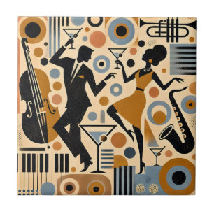 Mid Century Jazz Age Minimalist Art Martini Dance Ceramic Tile