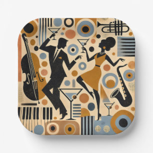 Mid Century Jazz Age Minimalist Art Martini Dance Paper Plates