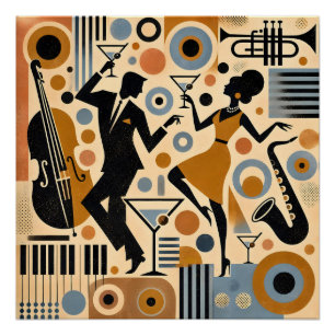 Mid Century Jazz Age Minimalist Art Martini Dance Poster