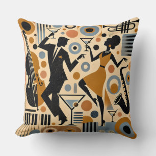 Mid Century Jazz Age Minimalist Art Martini Dance Throw Pillow