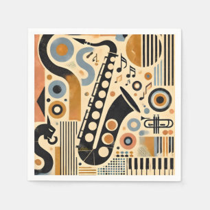 Mid Century Jazz Age Minimalist Art Saxophone Napkins