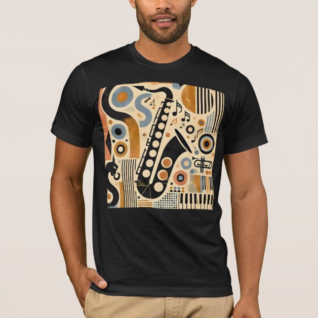 Mid Century Jazz Age Minimalist Art Saxophone T-Shirt (Front)