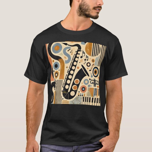 Mid Century Jazz Age Minimalist Art Saxophone T-Shirt (Front)