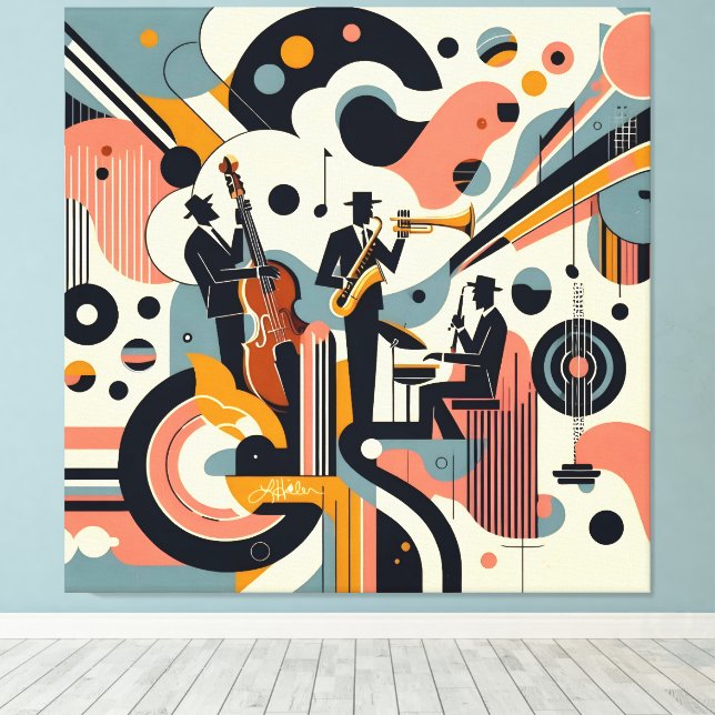 Mid Century Jazz Age Psychedelic Trio Canvas Print (Insitu(Wood Floor))