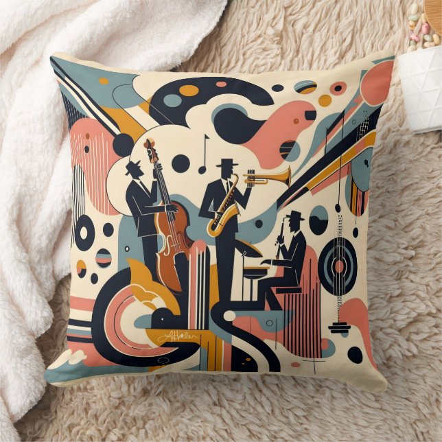 Mid Century Jazz Age Psychedelic Trio Throw Pillow (Blanket)
