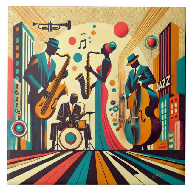 Mid Century Jazz Age Quartet Ceramic Tile (Front)
