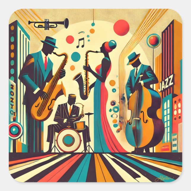 Mid Century Jazz Age Quartet Square Sticker (Front)
