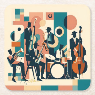 Mid Century Jazz Age Sextet Square Paper Coaster