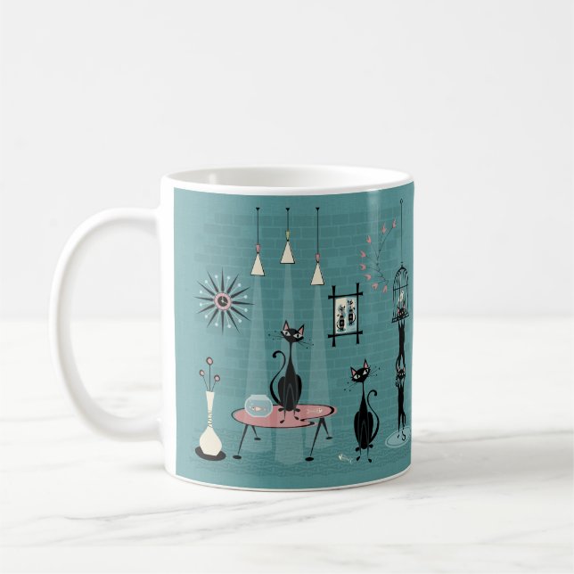 Mid Century Kitty Family Mischief ©studioxtine Coffee Mug (Left)