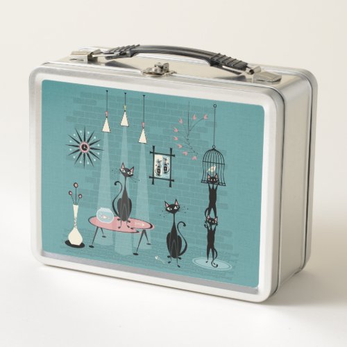 Mid Century Kitty Family Mischief studioxtine Metal Lunch Box