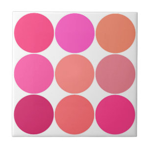 Mid-Century Large Dots, Fuchsia Pink and Coral Ceramic Tile