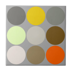 Mid-Century Large Dots, Gray, Gold and Orange Cera Ceramic Tile