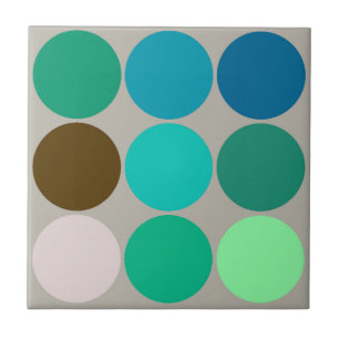 Mid-Century Large Dots, Turquoise and Gray Ceramic Tile
