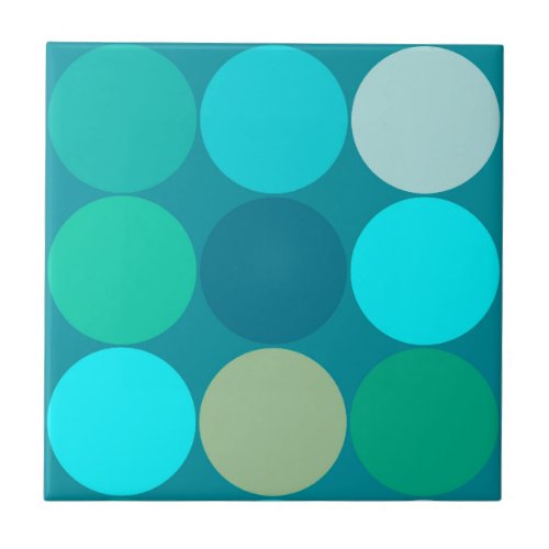 Mid_Century Large Dots Turquoise Aqua   Beige Ceramic Tile